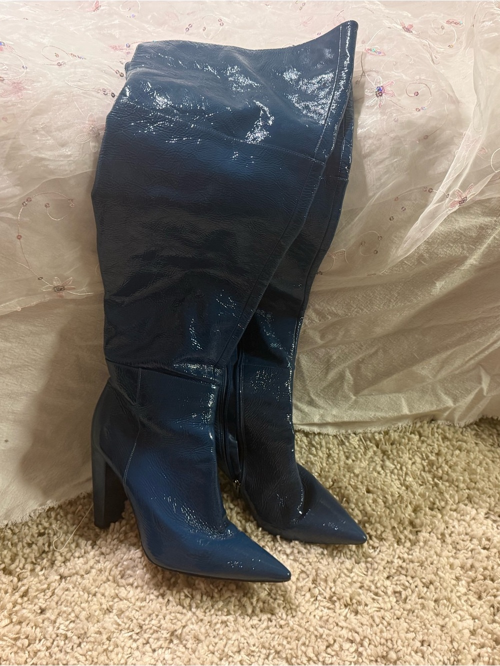 Vince Camuto Navy Patent Pointed-Toe Over-the-Knee Boots Minnada - Picture 5 of 5